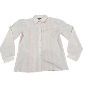 Vintage Rhapsody Powder Pink Blouse with Lace Collar Womens Small